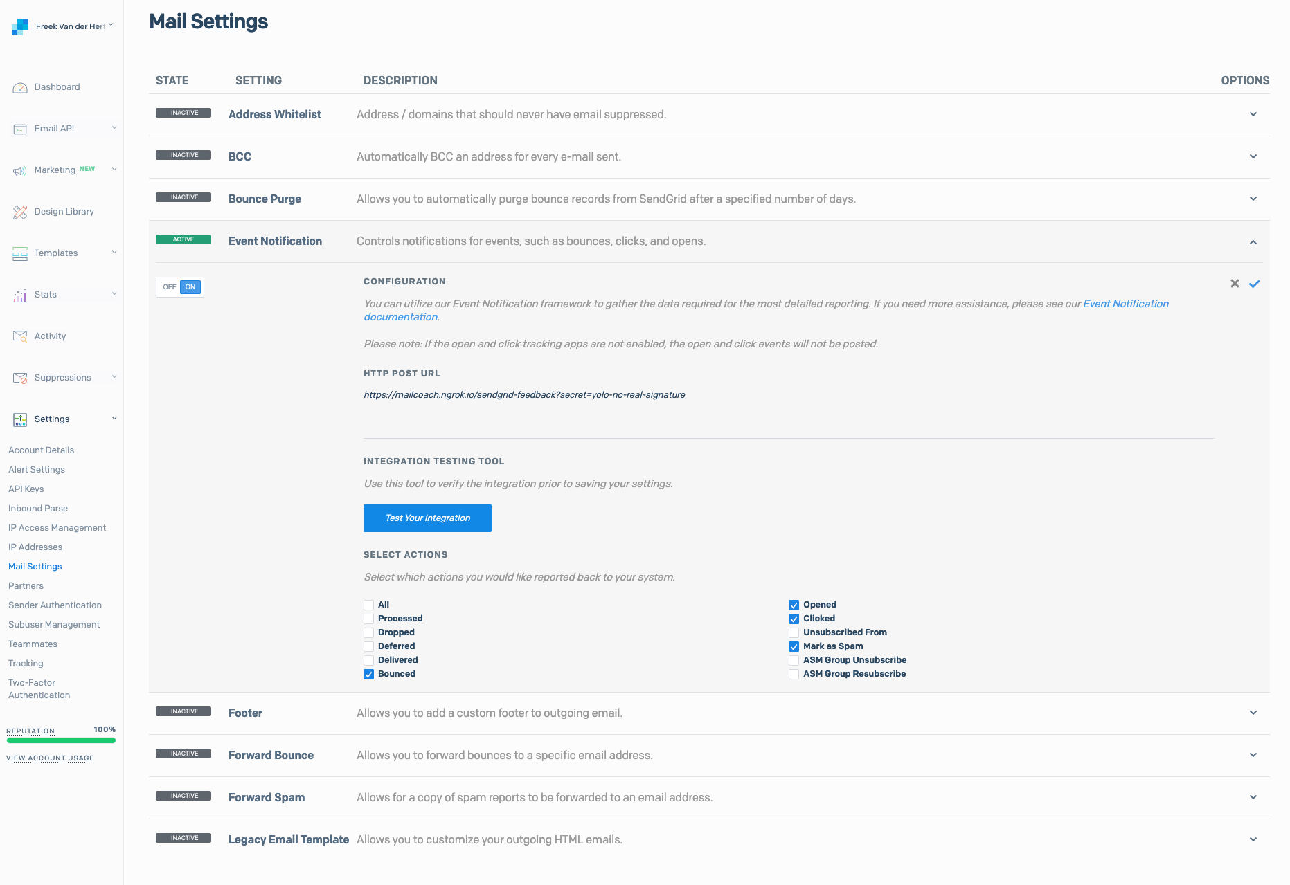 Sendgrid webhooks